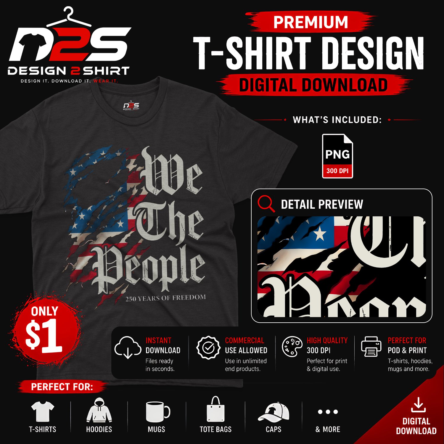 250 Anniversary USA We The People patriotic PNG digital artwork with transparent background