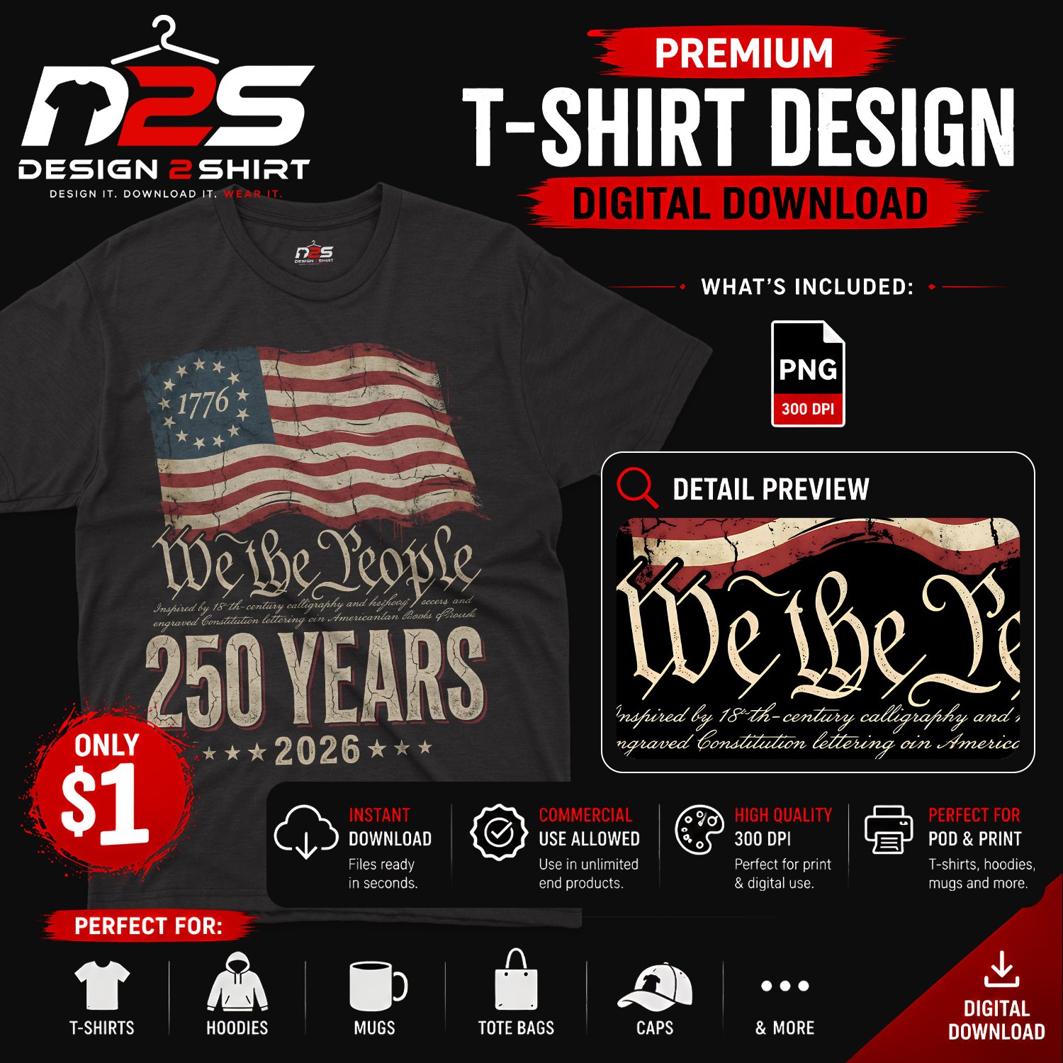 250 Anniversary USA We The People patriotic PNG design with vintage American style
