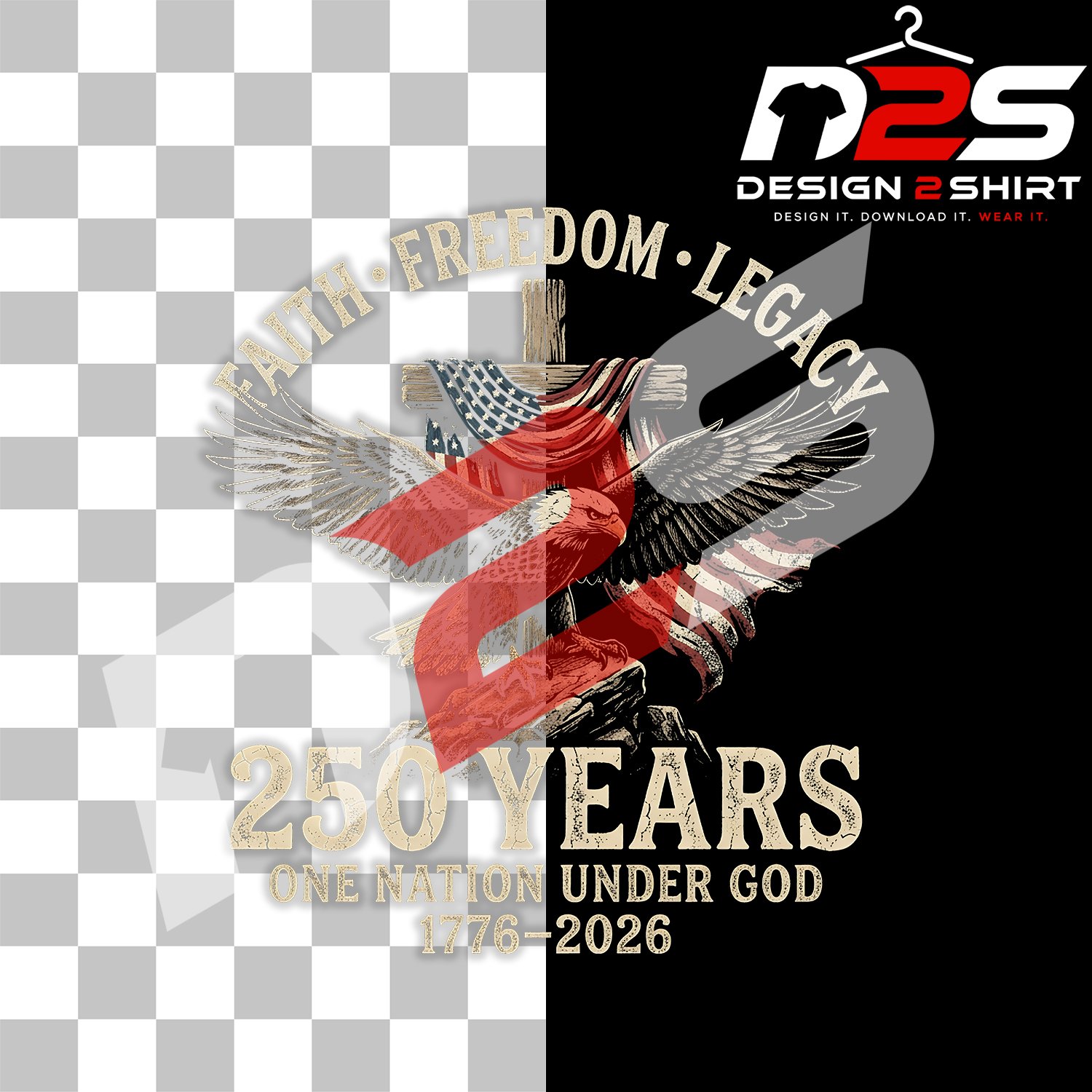 250 Years Faith Freedom Legacy Eagle high-resolution digital design with transparent background