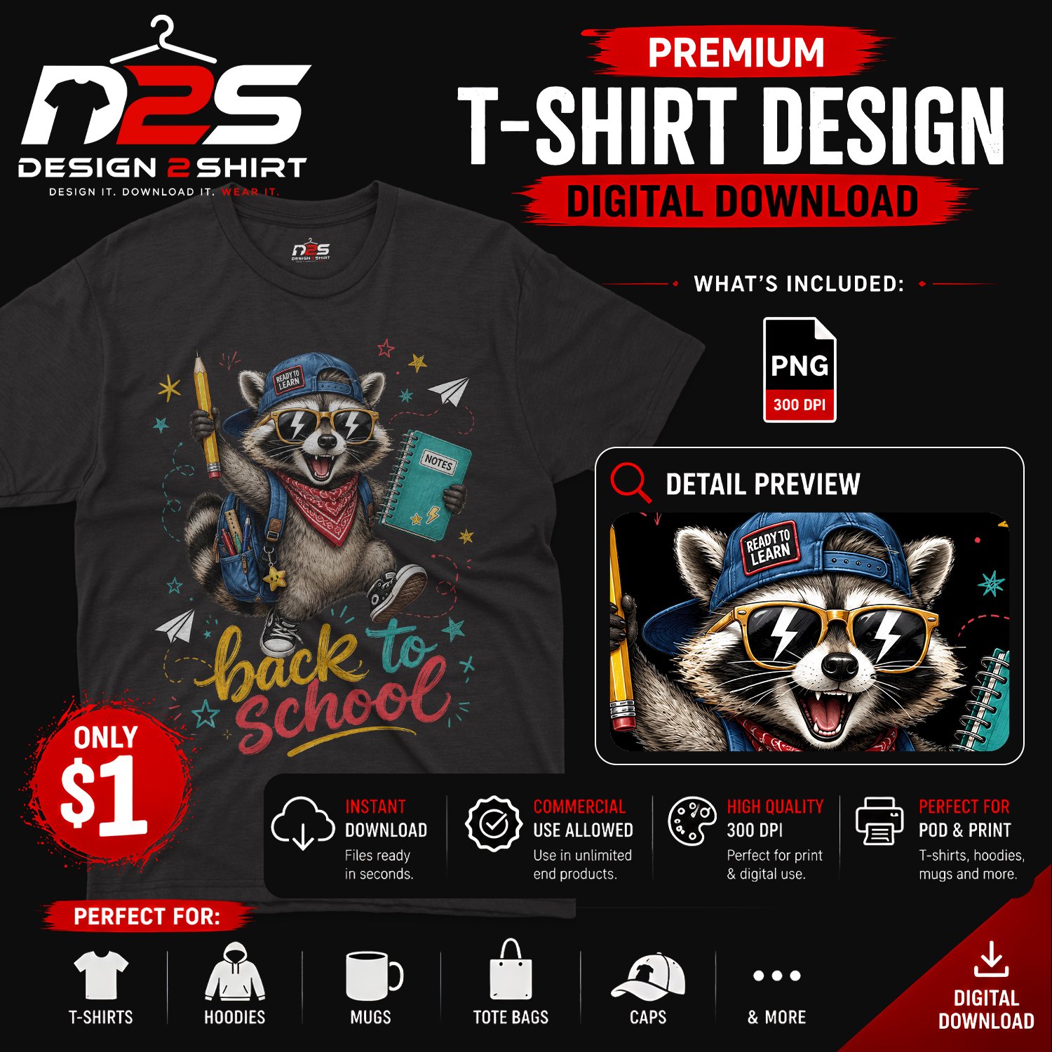 Back To School Funny Raccoon PNG Digital Download for teacher shirt design