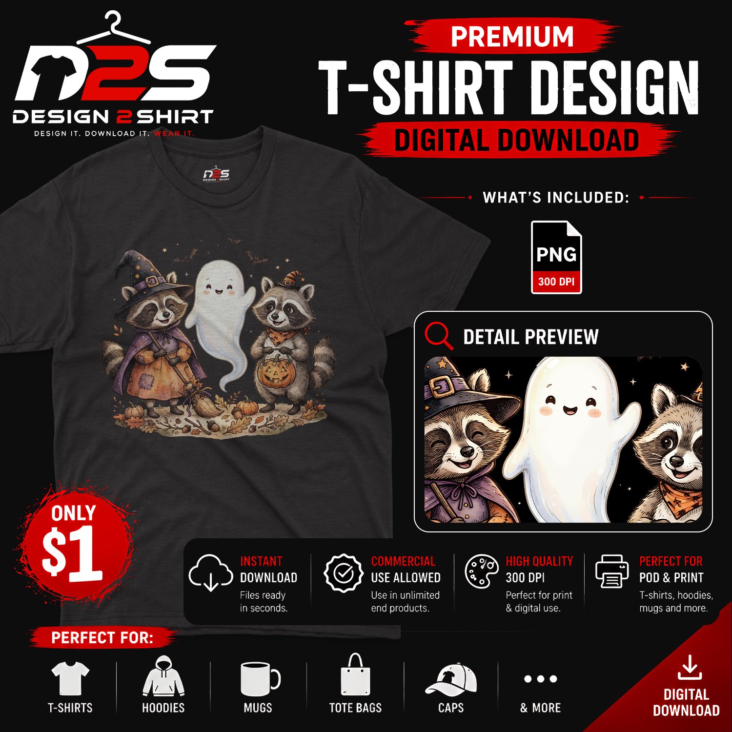 Boo Ghost Raccoon Halloween Monster PNG Digital Download with cute ghost raccoon artwork