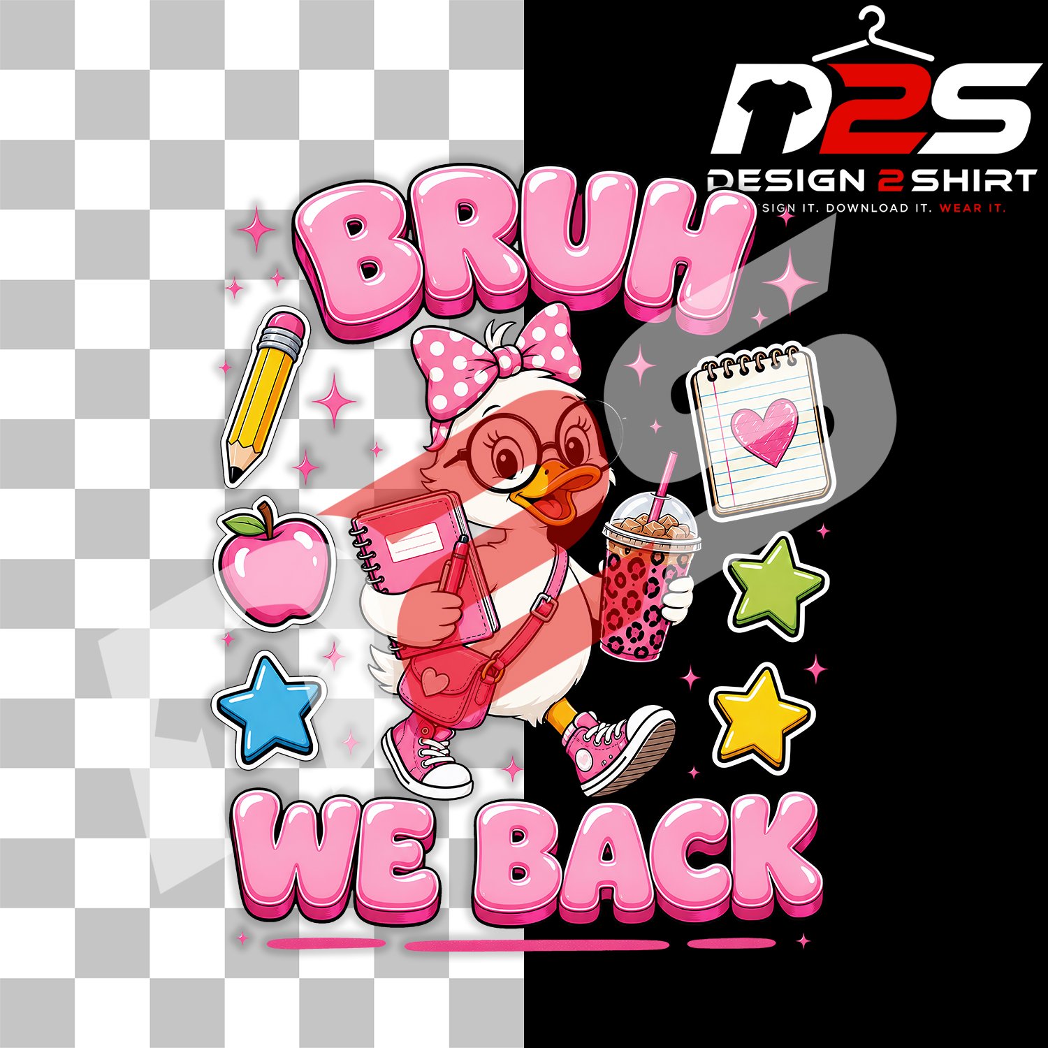 Bruh We Back Cute Duck Back To School high-resolution digital download with transparent background