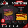 Hotdog Eatin Beef Blastin Queefs PNG design displayed on a black graphic t-shirt mockup.