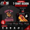 Hotdog Eatin Beef Blastin Queefs PNG design displayed on a black graphic t-shirt mockup.