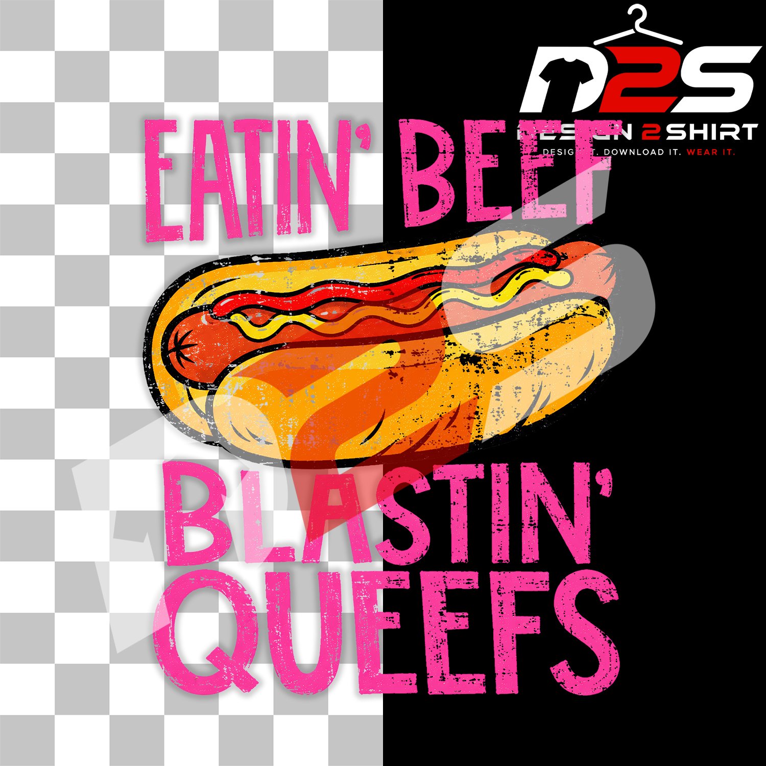 Hotdog Eatin Beef Blastin Queefs graphic preview with transparent background for sublimation.