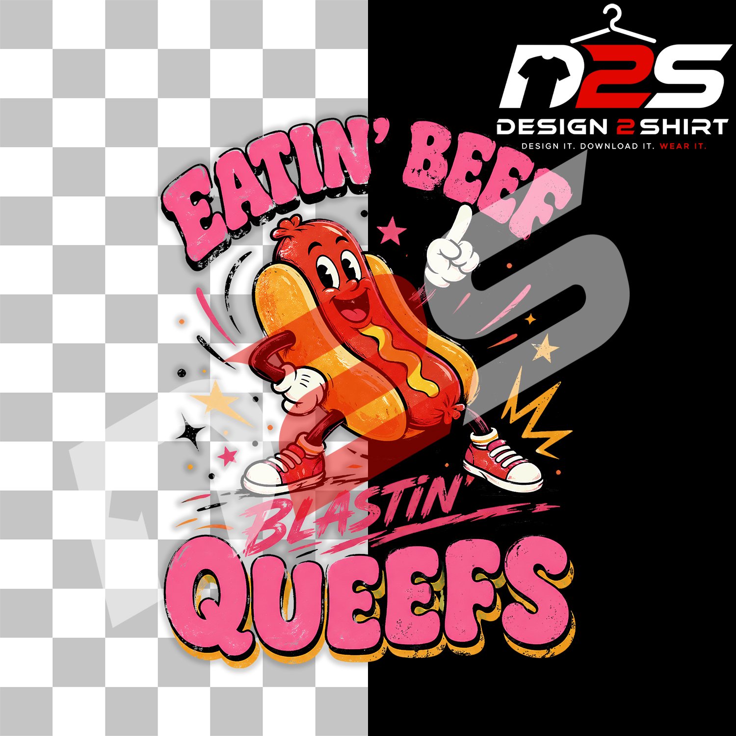 Hotdog Eatin Beef Blastin Queefs graphic preview with transparent background for sublimation.