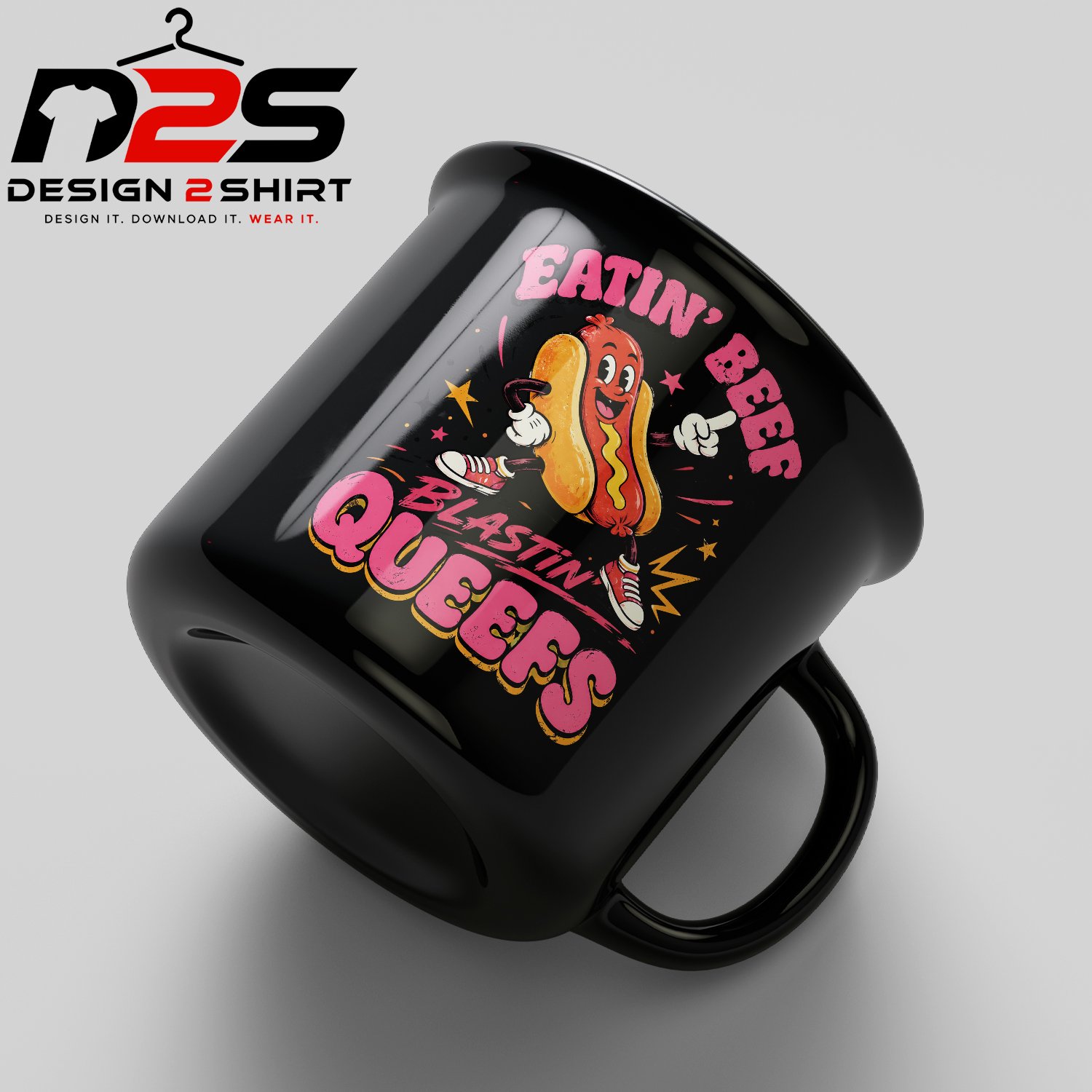 Cheeky novelty graphic printed on a stainless steel tumbler and tote bag.
