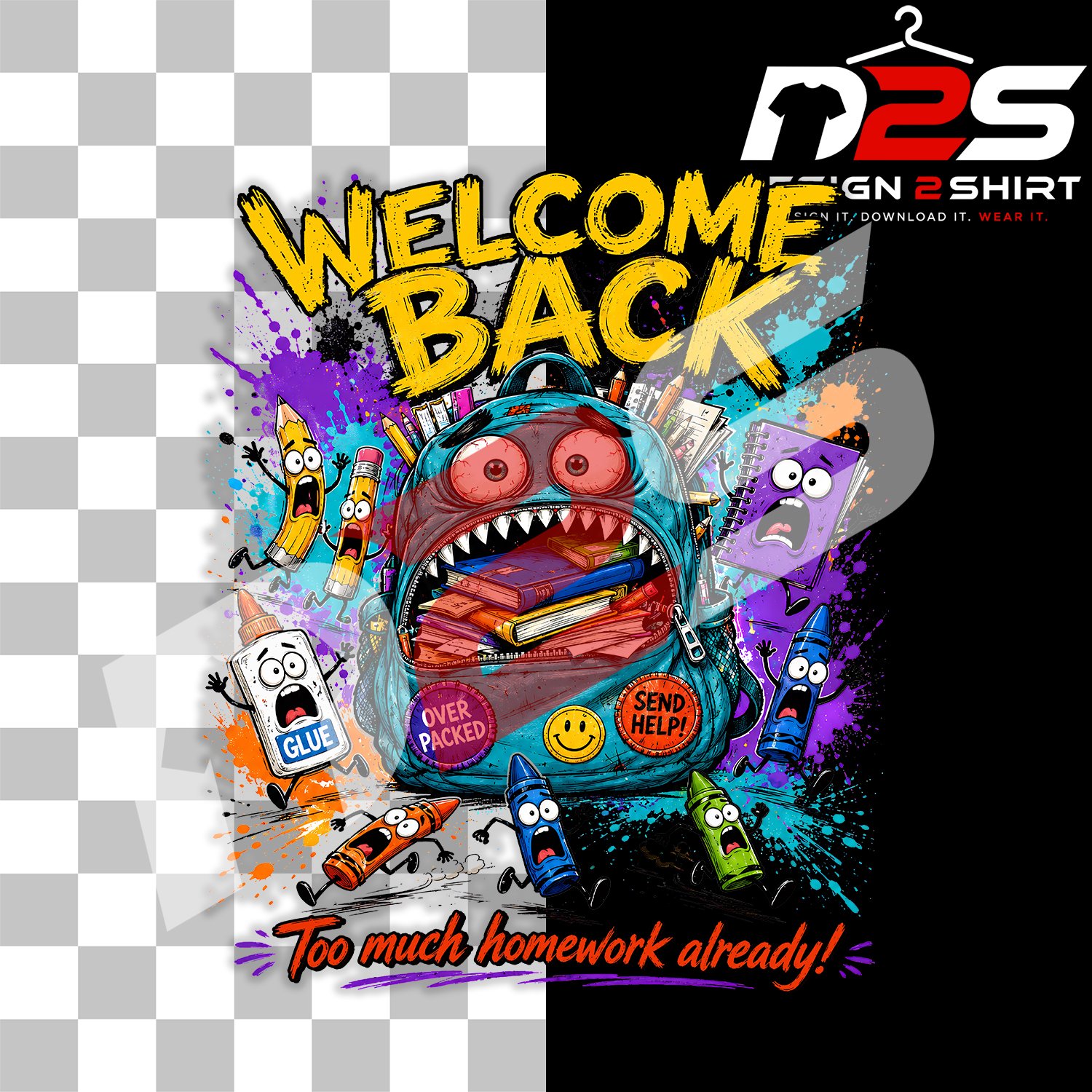 Welcome Back Funny Monster Backpack transparent PNG for Cricut crafting projects