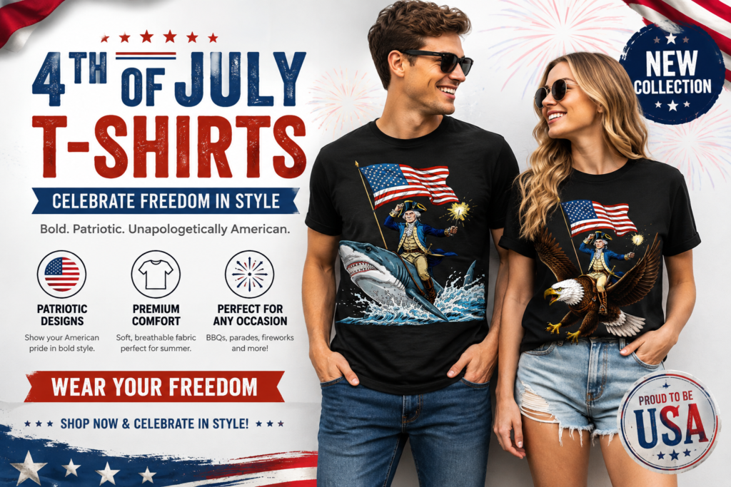 George Washington riding a shark shirt design