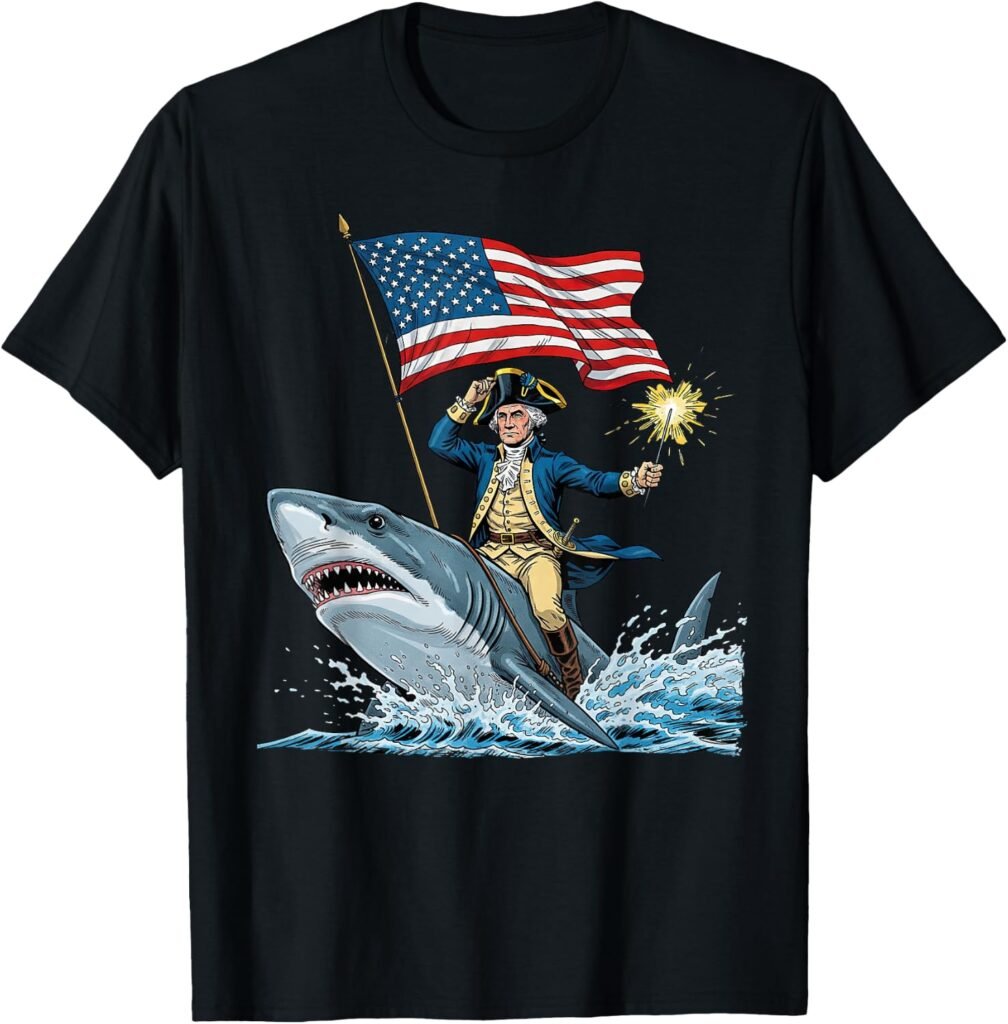 Funny George Washington shark design on a shirt