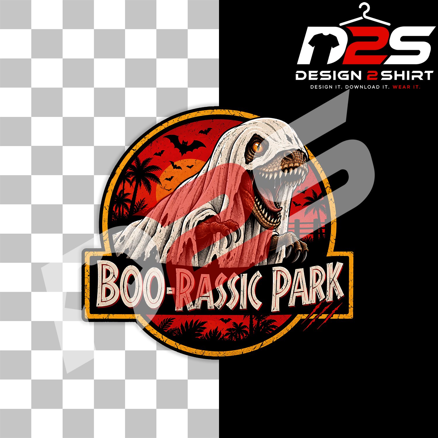 Playful dinosaur Halloween artwork for seasonal crafting and apparel