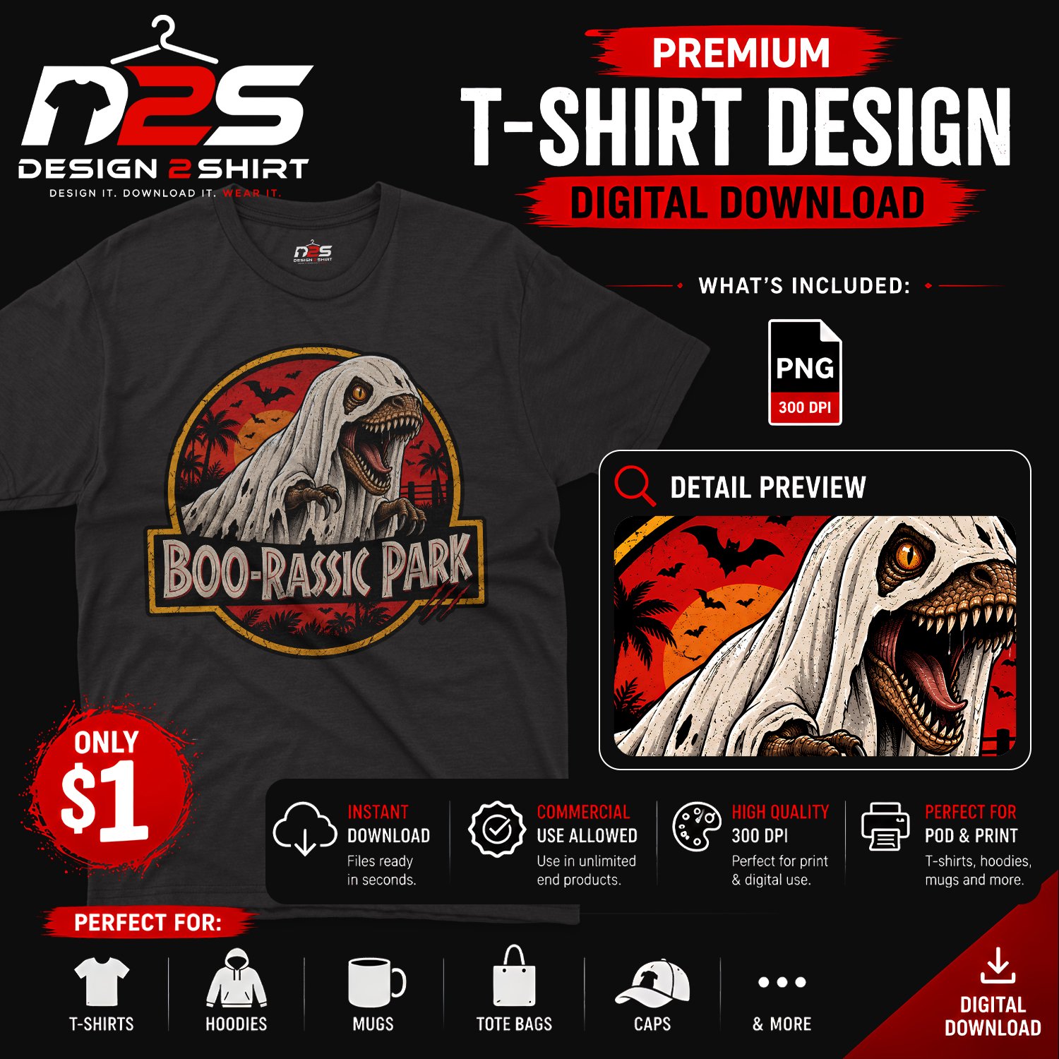 Boo Rassic Park Funny Dinosaur Halloween PNG design preview