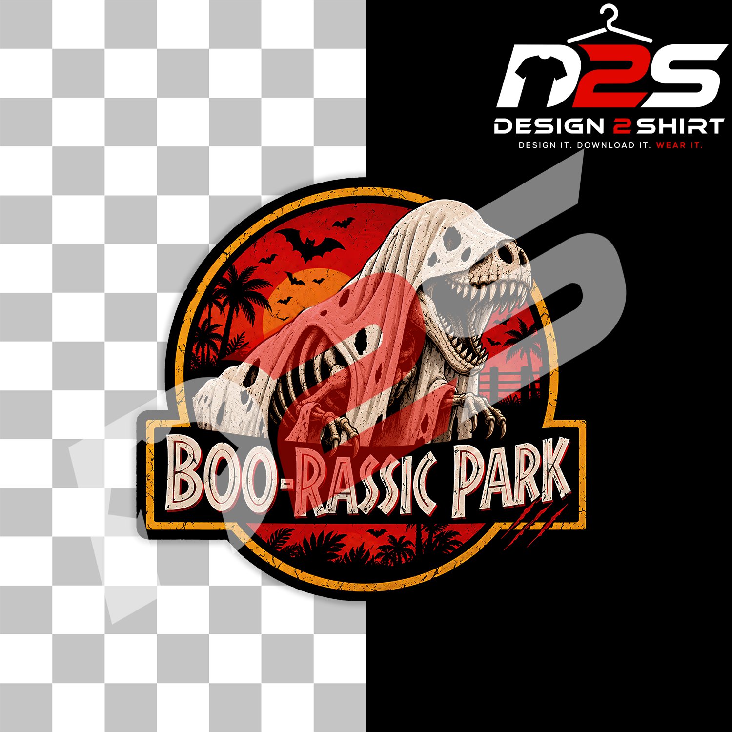 Boo Rassic Park keleton Dinosaur Halloween digital artwork for Halloween crafts