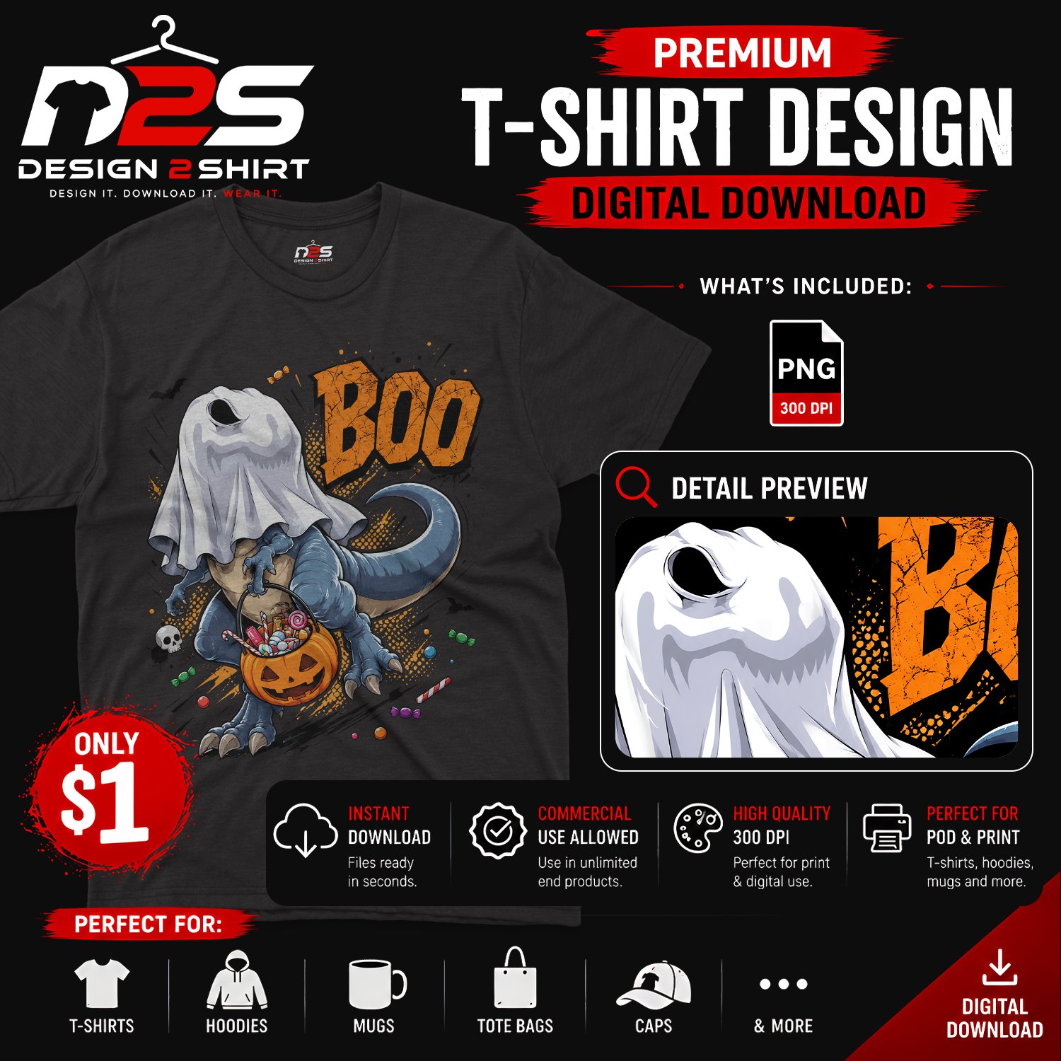 Ghost Dinosaur T-rex Funny Halloween PNG design with transparent background for Halloween crafts