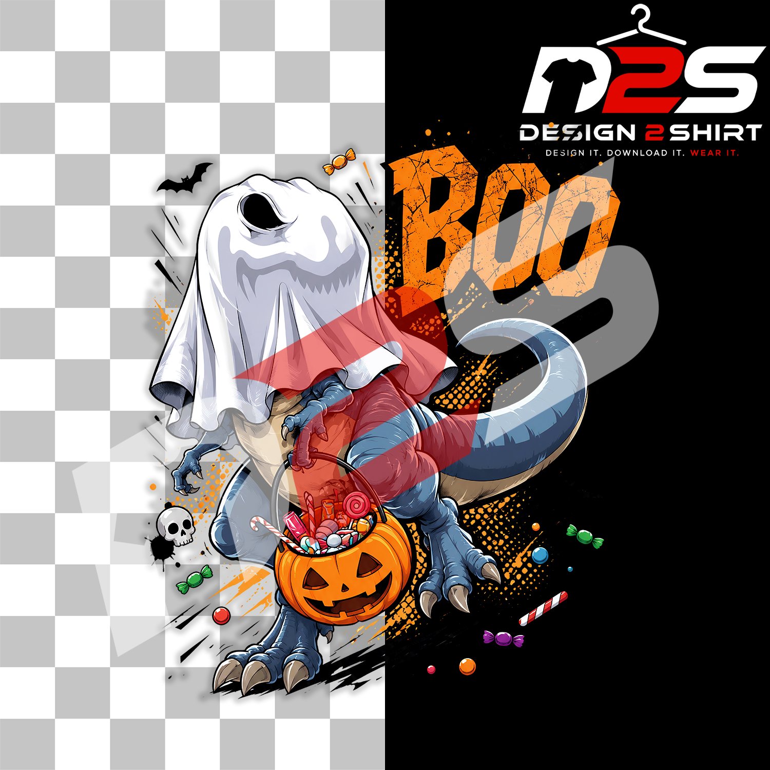 Ghost Dinosaur T-rex Funny Halloween printable PNG for Cricut and sublimation projects