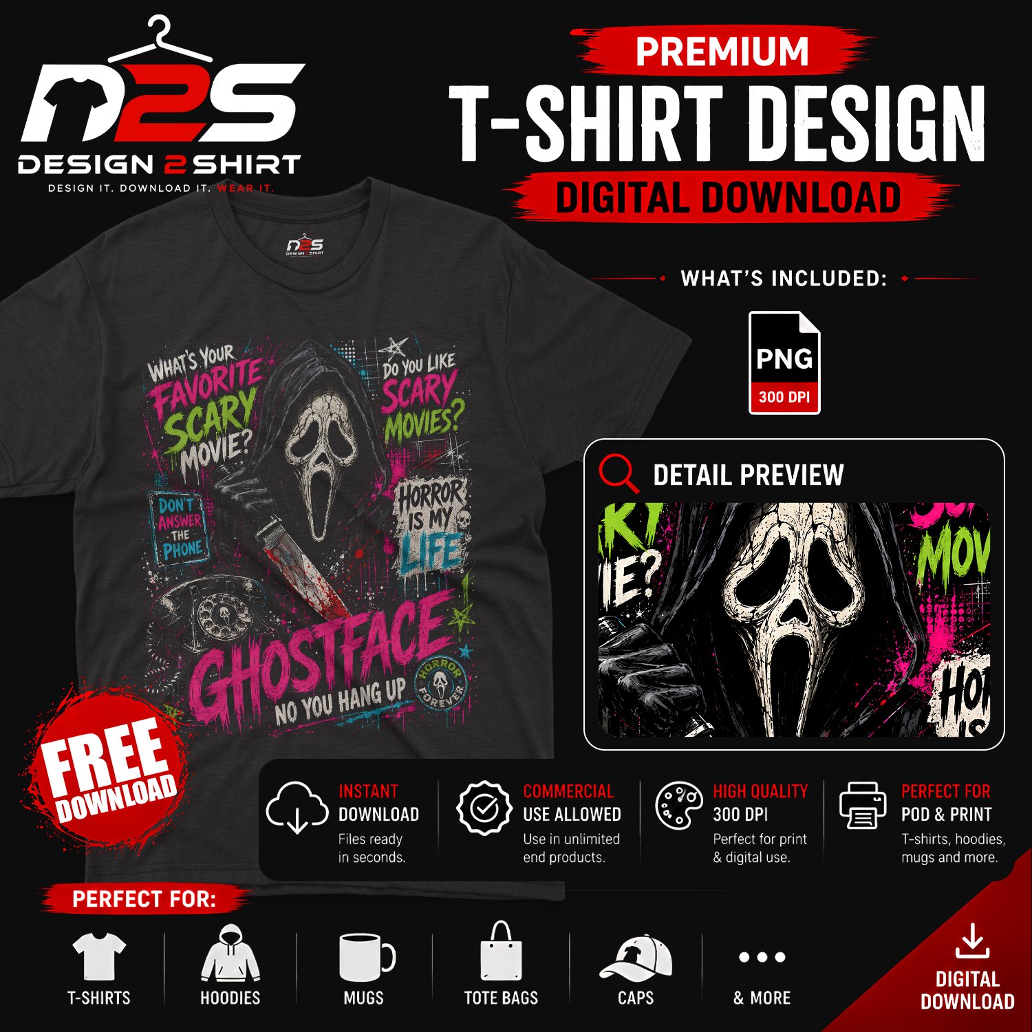 Ghostface Scary Movie Horror Halloween Free PNG design preview