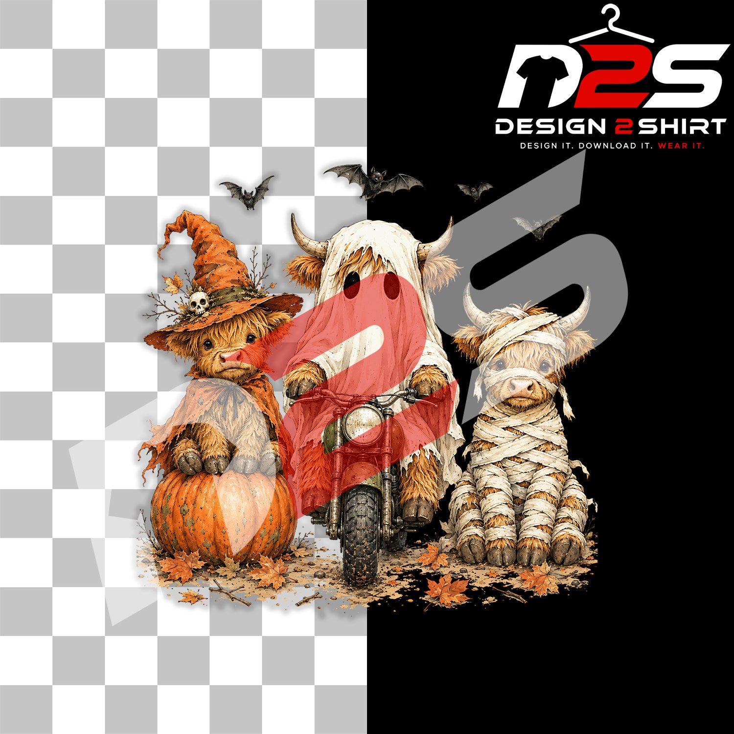 Cute Halloween Highland Cow transparent PNG artwork for Cricut crafting