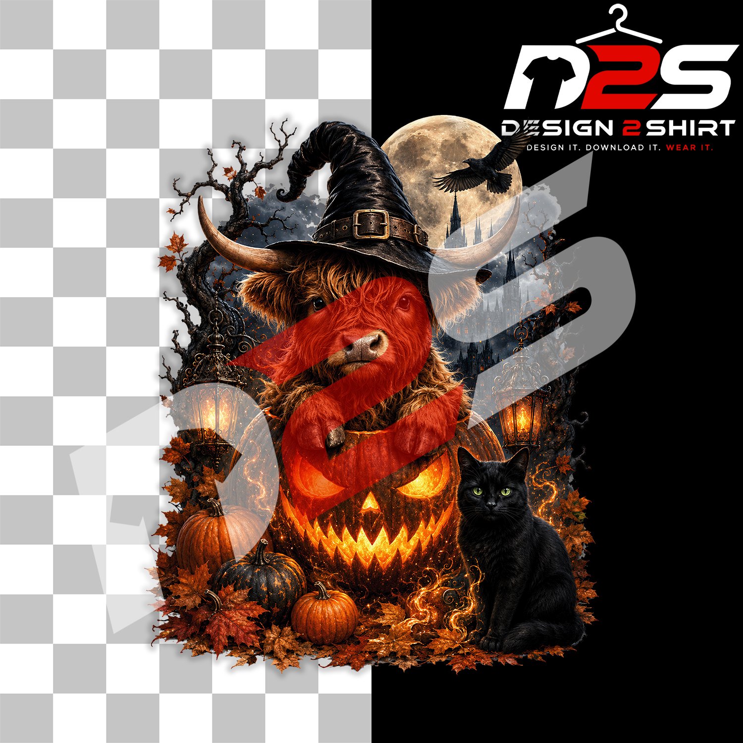 Highland Cow Halloween Spooky artwork ready for Cricut and sublimation printing