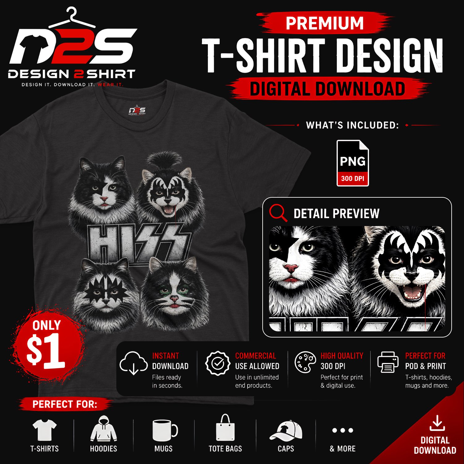 Hiss Cat Parody Rock Music PNG design with transparent background for sublimation