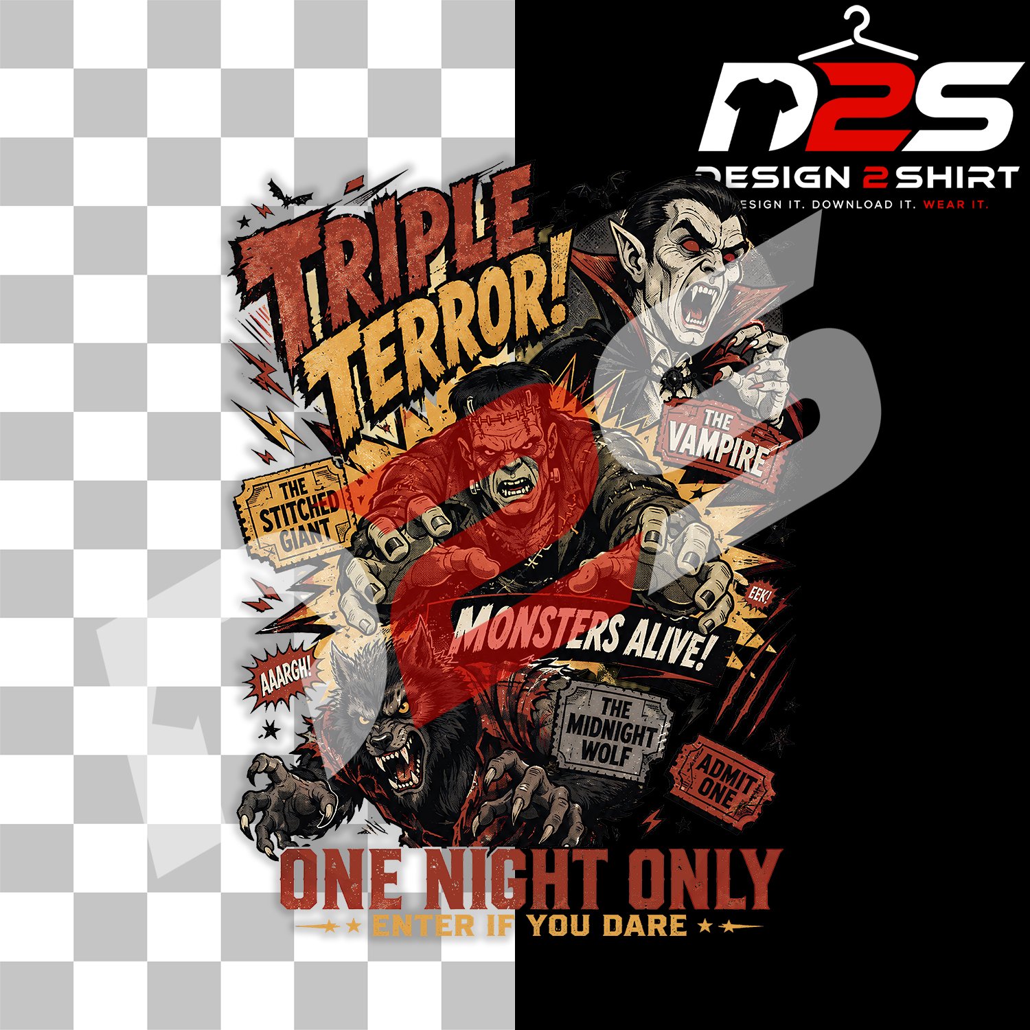Horror Movie Poster Monster transparent PNG for Cricut, sublimation, and Print on Demand products.