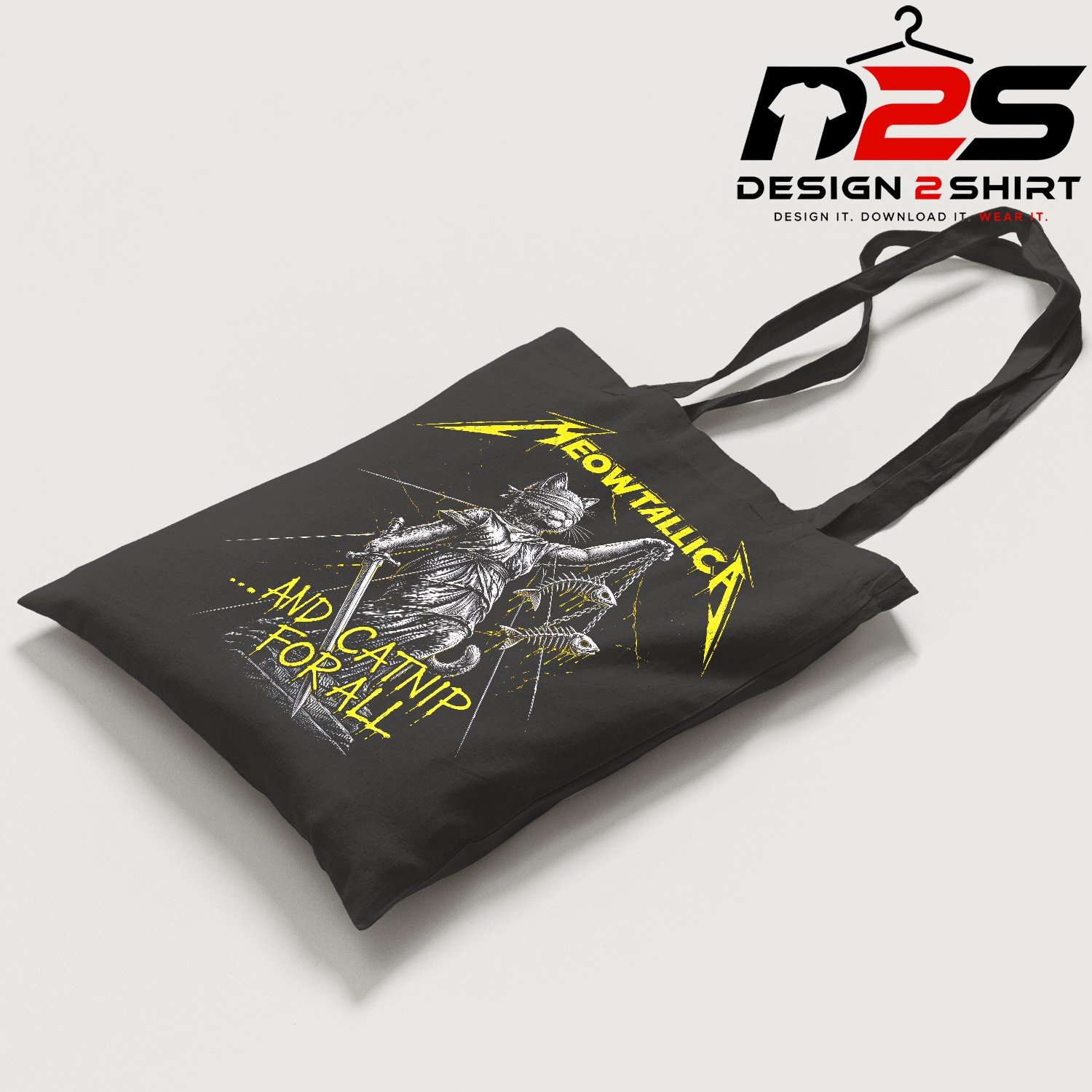 Rock-inspired cat graphic with playful music theme for apparel and gifts