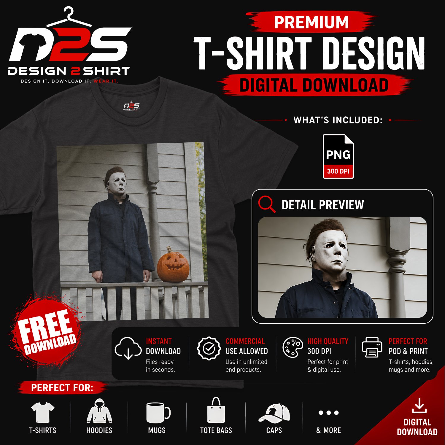 Michael Myers Halloween Horror Movie Free PNG design for spooky custom apparel