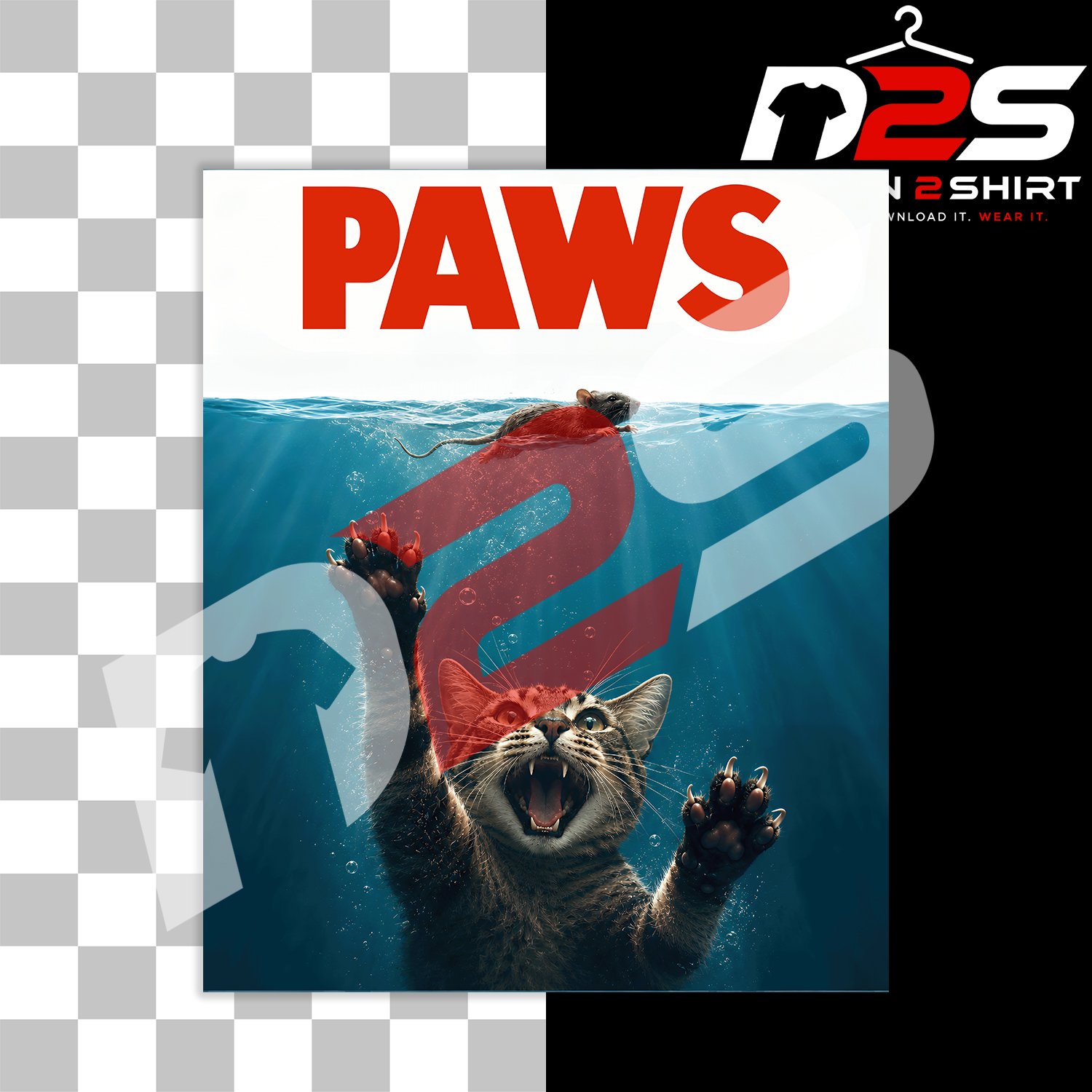 Funny Paws Cat Parody Jaws Movie digital artwork for Cricut and Print on Demand