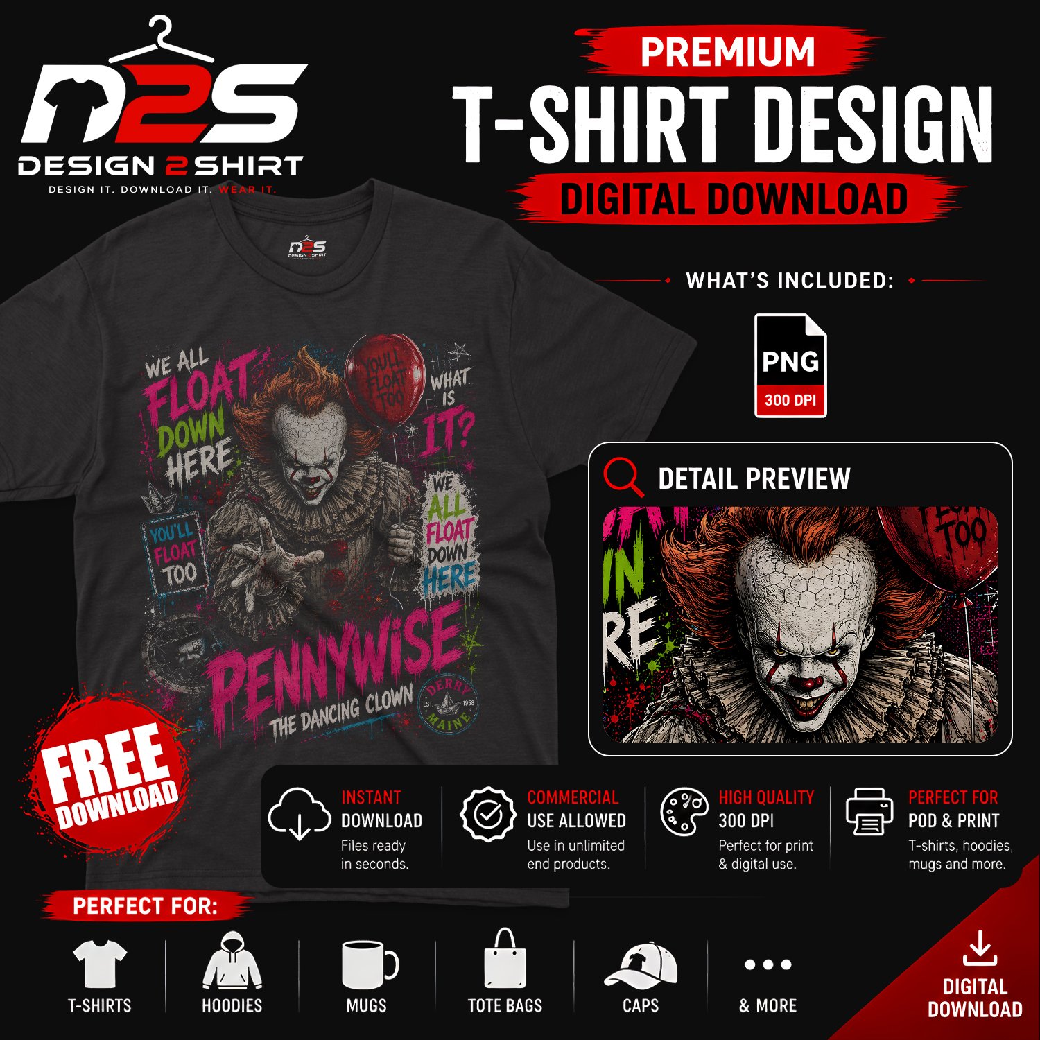 Pennywise Halloween Horror IT Movie Free spooky PNG artwork