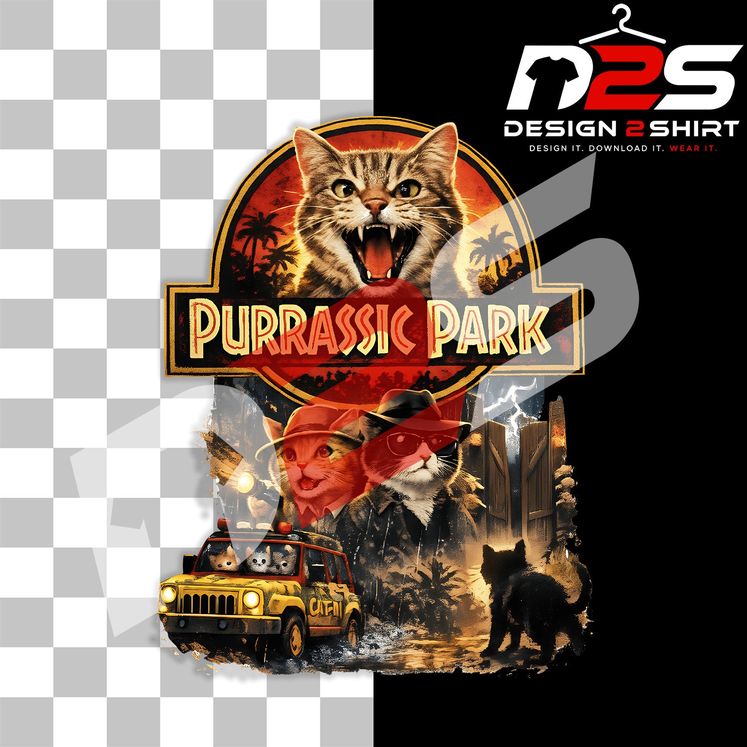 Purrassic Park Funny Cat Lovers high-resolution transparent PNG digital artwork