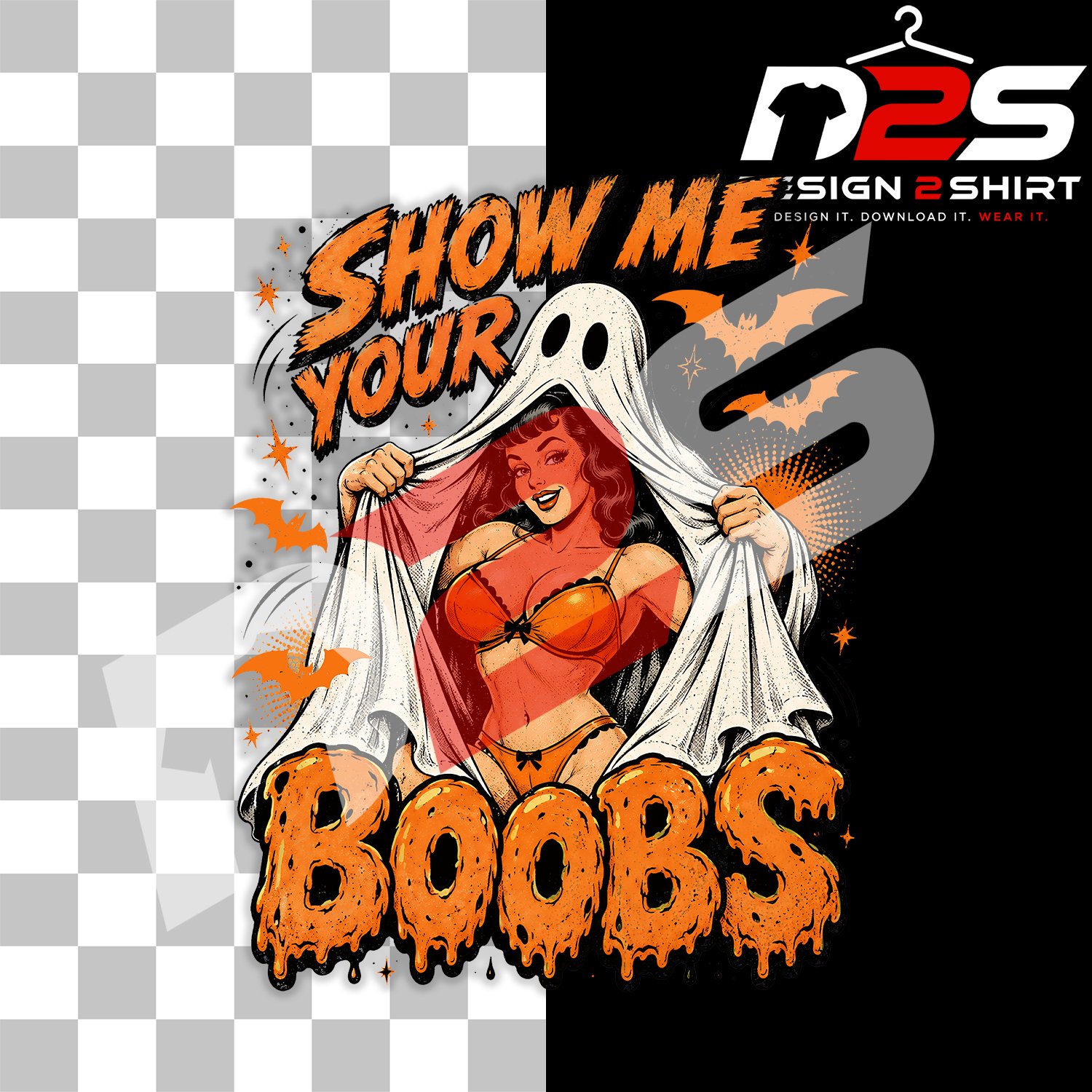 High-quality Show Me Your Boobs Ghost Retro Halloween digital artwork with transparent background
