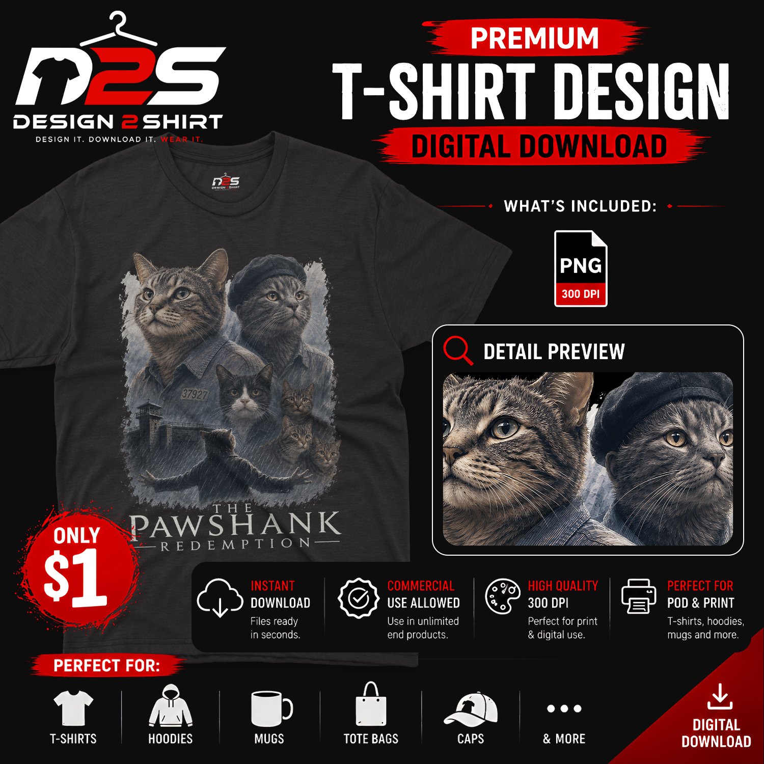 The Pawshank Funny Cat Parody funny movie-inspired cat PNG design