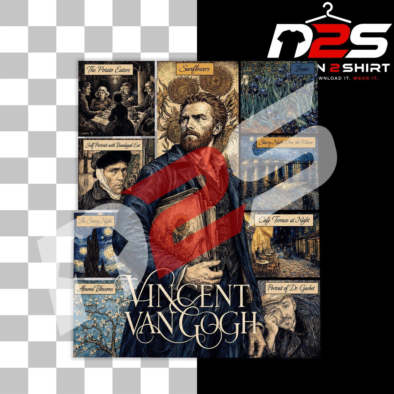 Van Gogh Starry Night PNG digital design on a transparent background