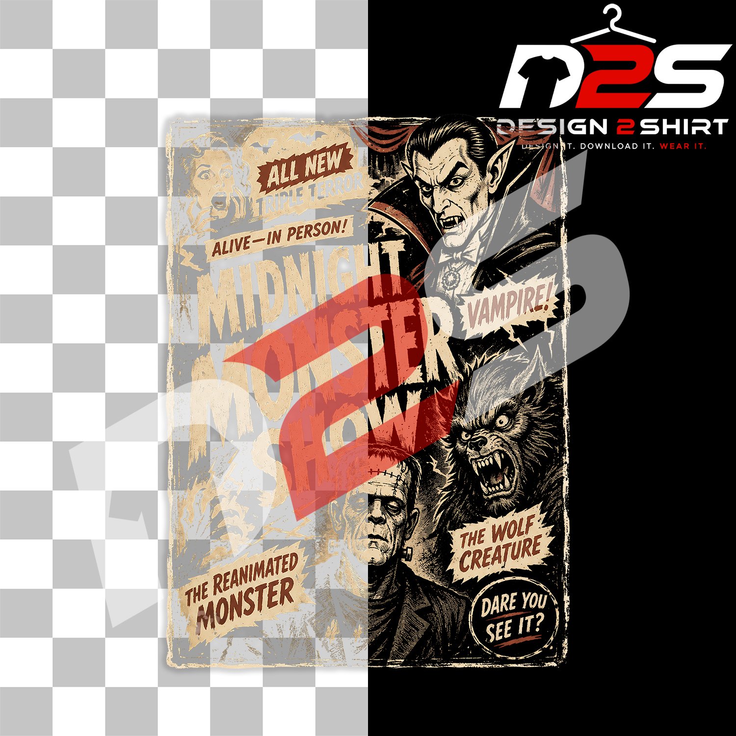 Vintage Horror Movie Monster high-resolution digital design for Cricut and sublimation