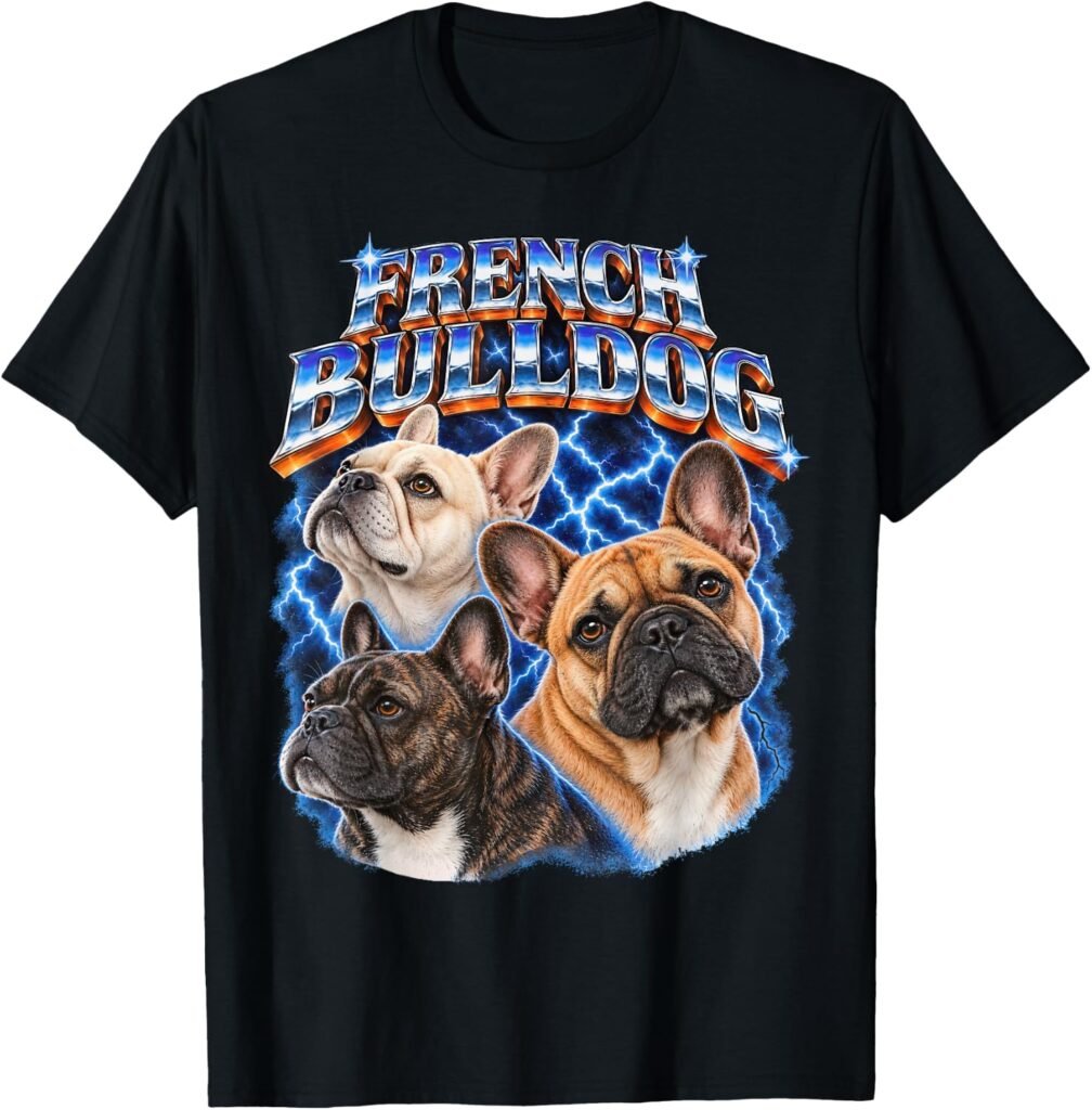 80s rock inspired dog heavy metal graphic on t-shirt