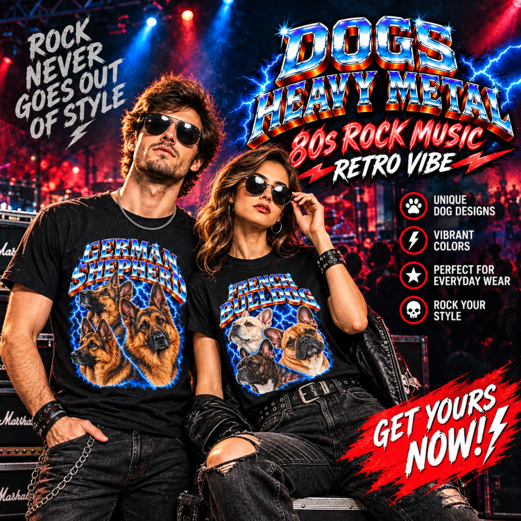 Dogs Heavy Metal 80s Rock Music Retro Vibe design on a t-shirt